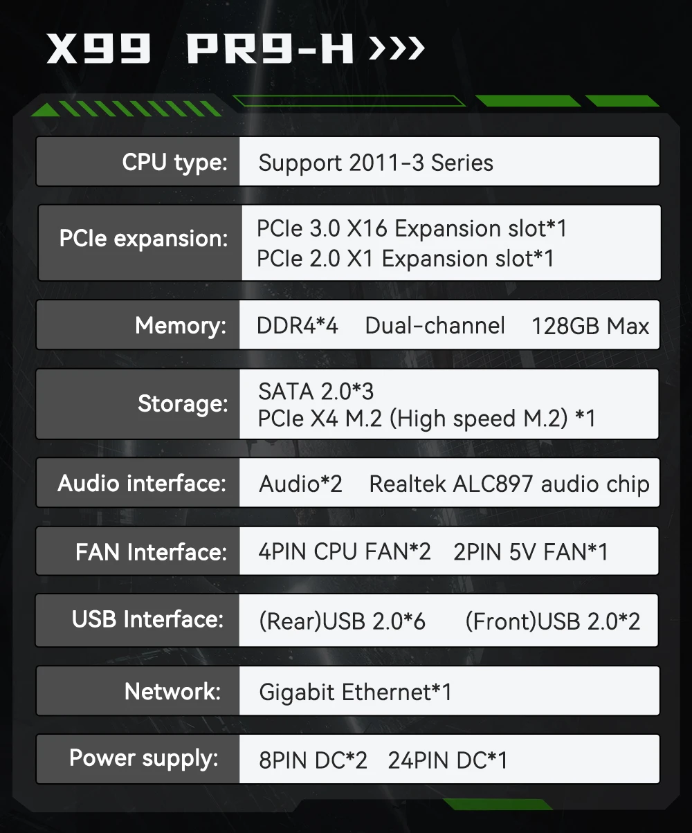 Description Picture 2 of itemMACHINIST X99 PR9-H Motherboard Set kit Xeon E5 2620 V3 LGA 2011-3 CPU DDR4 16GB ECC RAM Memory NVME SATA M.2 dual channel