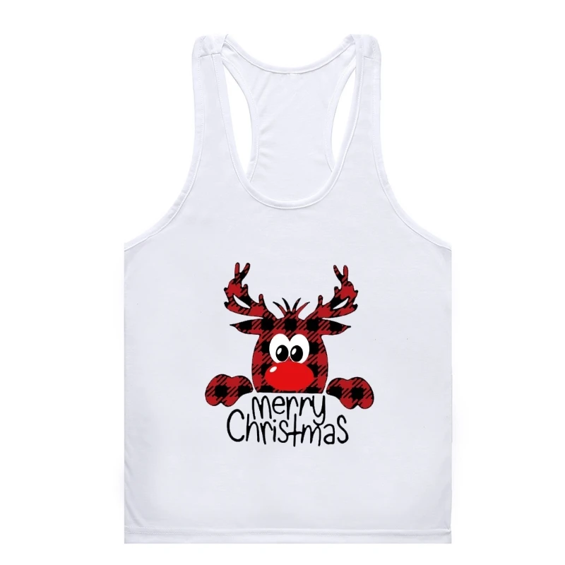 

sleeveless Women's Cotton tank Gym t-gym tank top men Happy Deer Merry Christmas Cartoon Gym t-gym tank top men man Female Graph