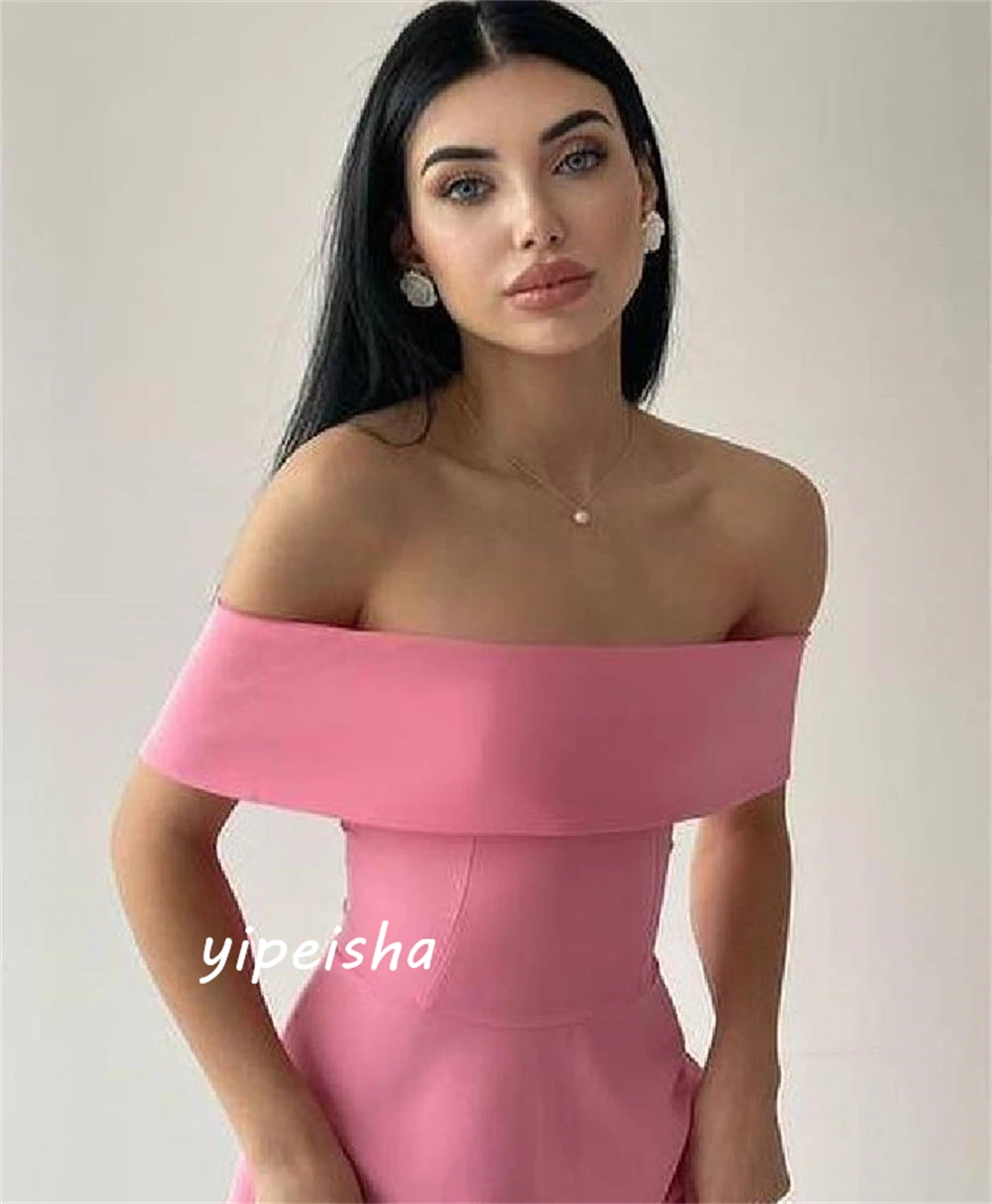 Yipeisha Simple Sizes Available Off-the-shoulder A-line Formal Ocassion Gown Draped Charmeuse Homecoming Dresses Saudi Arabia