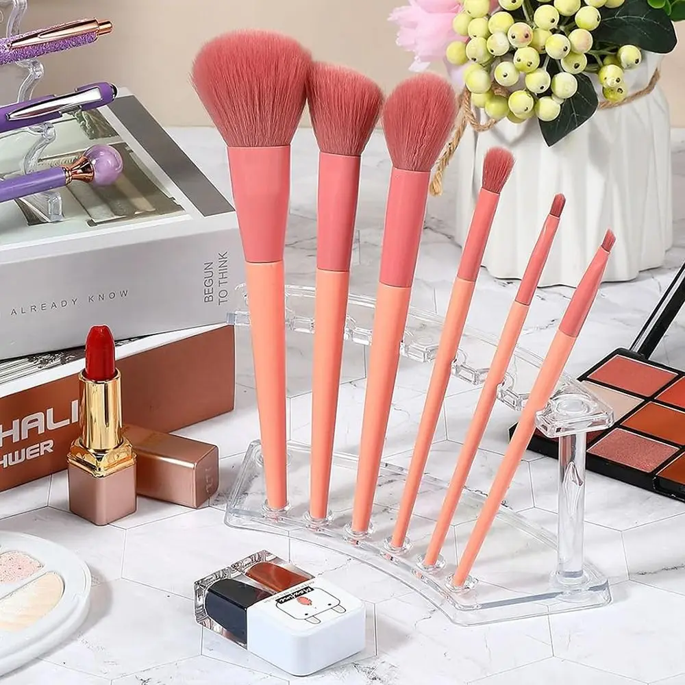 Plastic 6 Slots Vertical Fan-shaped Pen and Brush Holder Display Stand Black Transparent Makeup Brush Rack Desk Organizer