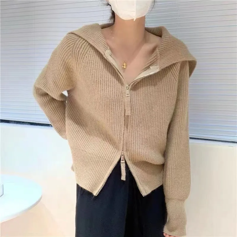 Sueter Mujer Invierno 2024 Korean New Sweater Women Sailor Collar Solid Long Sleeves Knitted Cardigan Fashion Chic Jacket XK236 2