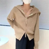 Sueter Mujer Invierno 2024 Korean New Sweater Women Sailor Collar Solid Long Sleeves Knitted Cardigan Fashion Chic Jacket XK236 2