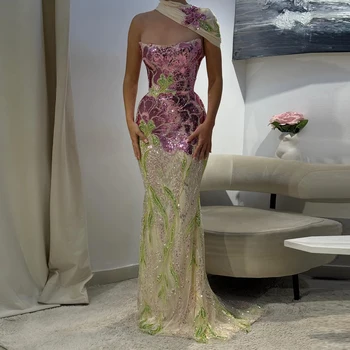 Sharon Said Luxury Dubai Fuchsia Purple Mermaid Evening Dress 2026 Sequins Arabic Wedding Party Prom Gown SS511 Custom 1