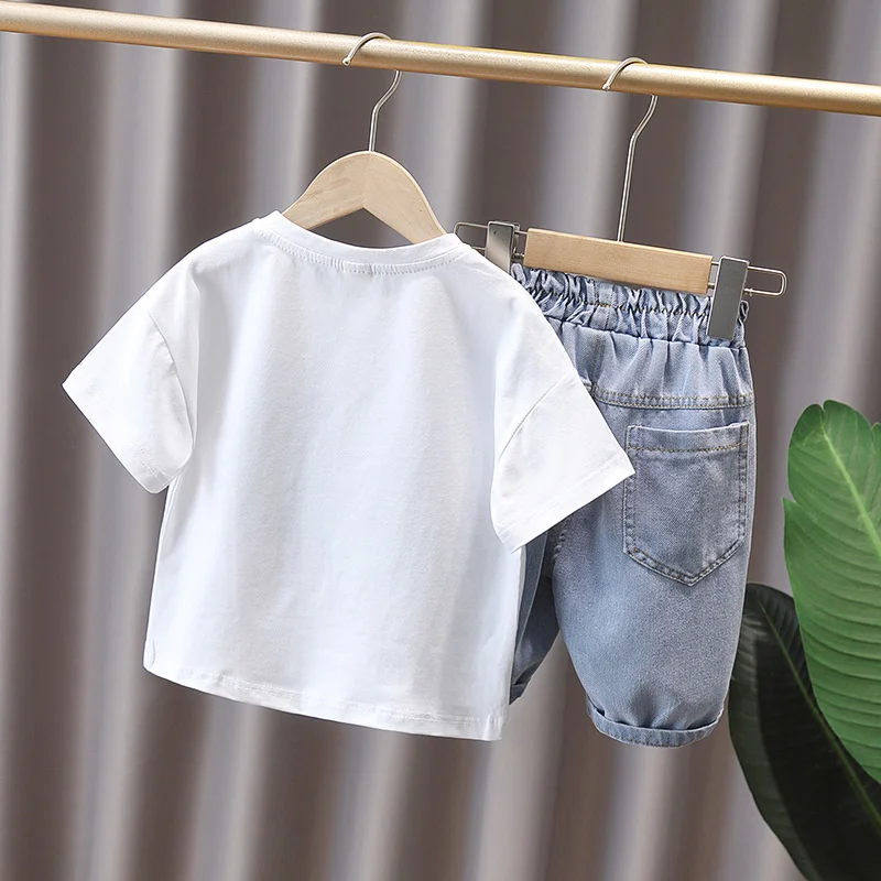 

Boys Summer Baby 3D Printing Sleeved Top t-Shirt + Denim Short Pant Kids 2-Piece Outfits Clothing For 1-10 Years