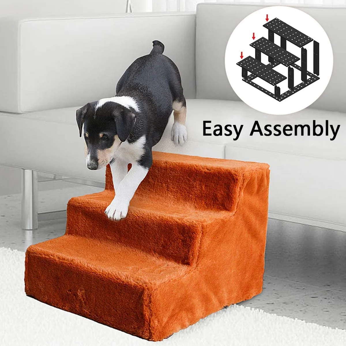 

3 Tiers Steps Pet Dog Stairs Step Brown Plush Detachable Three-Story Staircase Assembly Removable Wash Stairs Ladder Dog Stairs