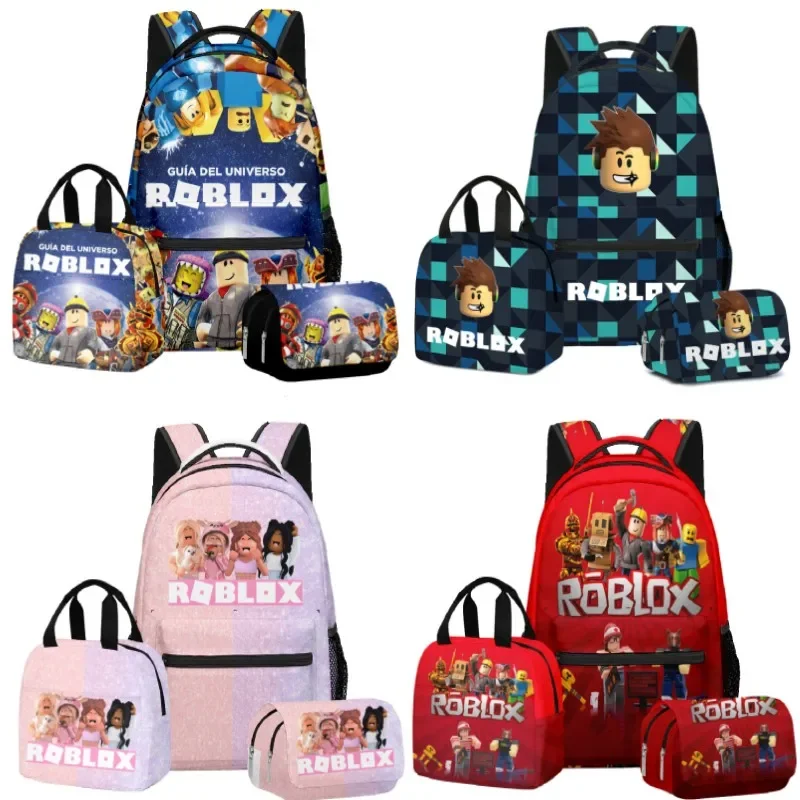 

3PC-SET Set ROBLOX Virtual World Primary Secondary School Schoolbag Backpack Anime Cartoon School Bag Mochila Zipper Outdoor Bag