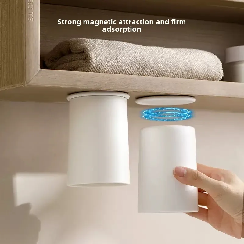 Wall Mounted Magnetic Toothbrush Holder Tooth Cup Set Drip Dry Bathroom Organizer Space Saving Hanging Rack For Brushes Oral Car 2