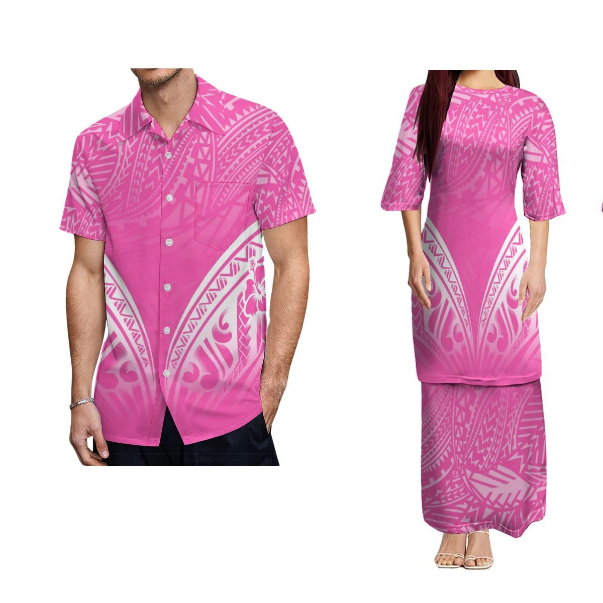 

Полинезийские женские платья из двух частей с коротким рукавом Puletasi Фиджи Мужская Удобная рубашка Гавайский остров костюм куплея с принтом