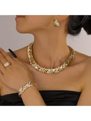 Elegant 18k Gold Plated Jewelry Set with Choker Necklace, Earrings, and Rings - Bridal Accessories - 45cm (Jewelry B)