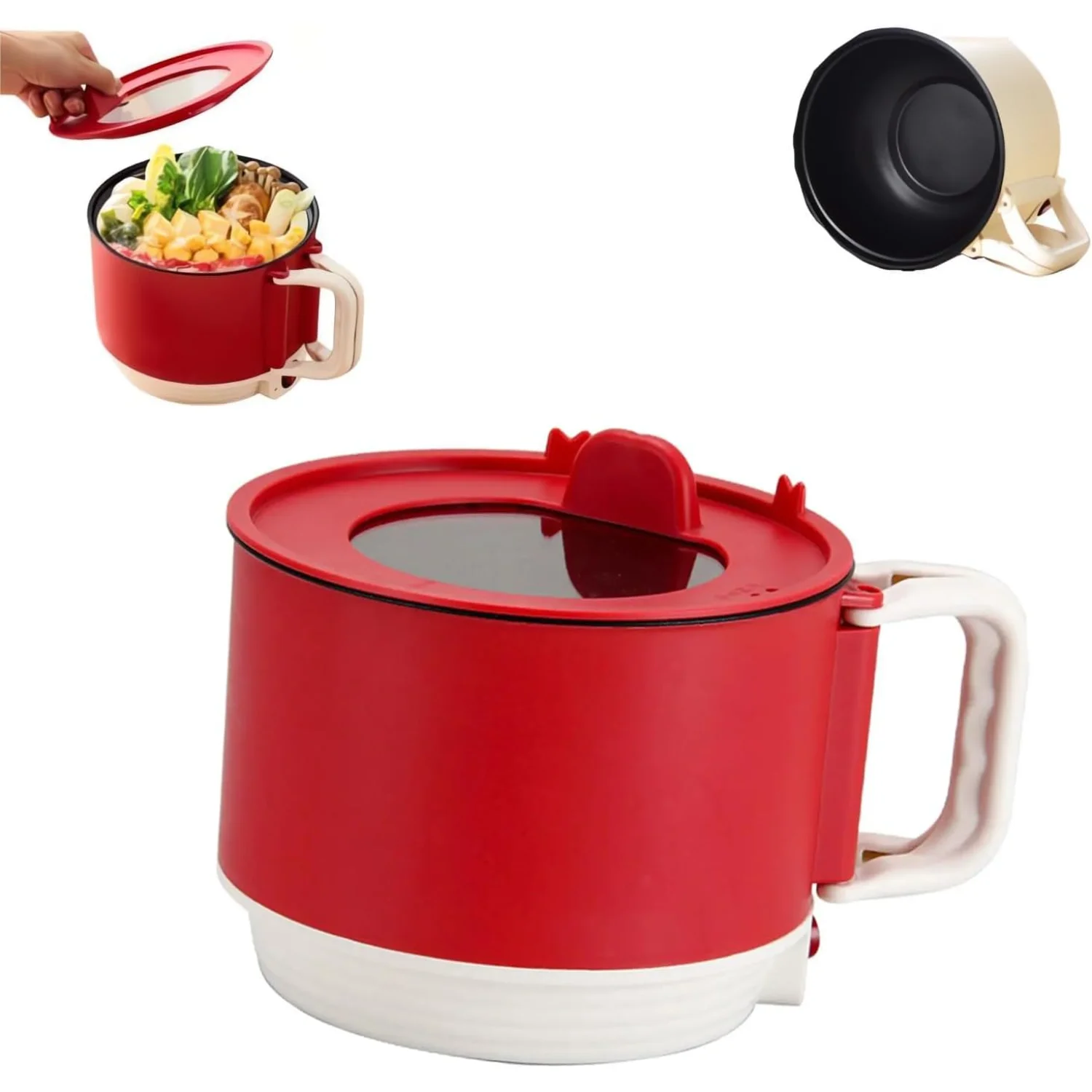 Multifunctional Cooker, 1.5L Ramen Cooker, Portable Non-stick Coated Pan, Cooker for Pasta,Soup and Egg with Over-Heating Prot