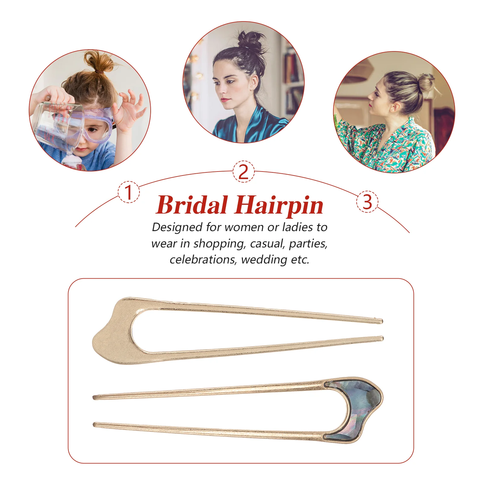 2 Pcs U Shaped Hair Pins Stick Bridal Hairpin Japanese Sticks Women Barrettes Clip Fork Metal 3