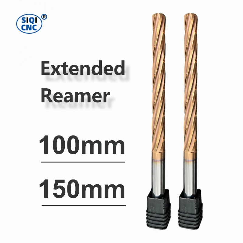 Steel Reamer Tools Carbide Reamer SIQICNC 100mm 150mm Carbide Machine Reamer HRC60 Coated Spiral Groove Tolerance H7 Harened Steel Metal Cutter CNC Turning Hole