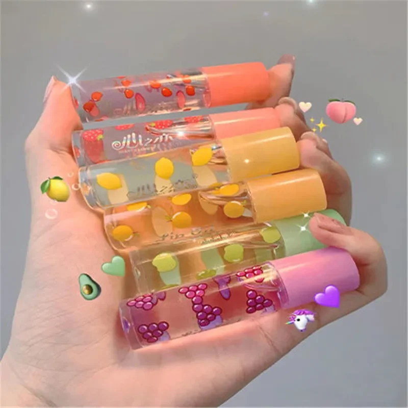 Lip Oil 6 Colors Roll-on Fruit Oil Lip Balm Moisturizing Mirror Transparent Long lasting Hydrating gloss Cosmetics