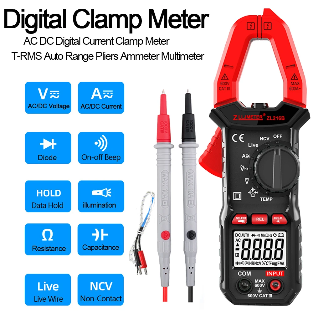 Digital Clamp Meter AC DC Pinza Amperimetrica Voltage T-RMS Auto Range Temp Capacitance Current Clamp Amperimetro Multimeter - Vimarsana News