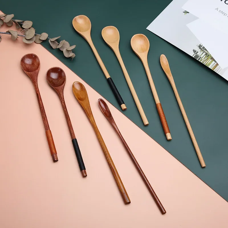 Handmake Spoon Long Handle Coffee-Spoon Tea Scoop Japanese Style Dessert-Spoon Wooden-Spoon Mixing Stirring Spoon for Tea Coffee wooden spoon