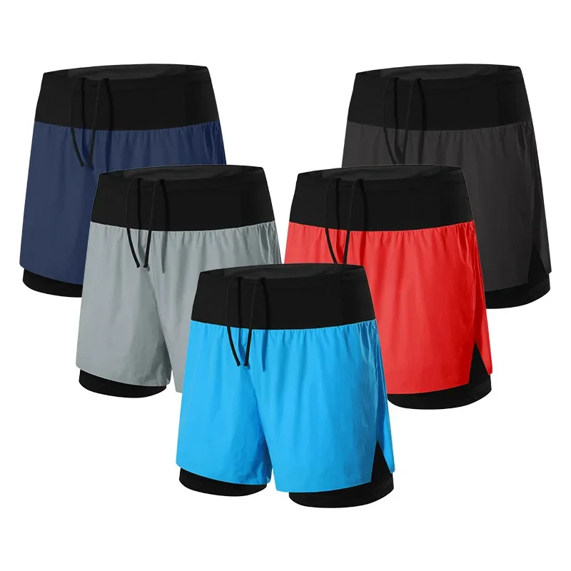 Double-deck Outdoor Marathon Basketball Running Mens Gym Fitness Run Shorts Quick Drying Pocket Traning Jogging Workout Shorts 5