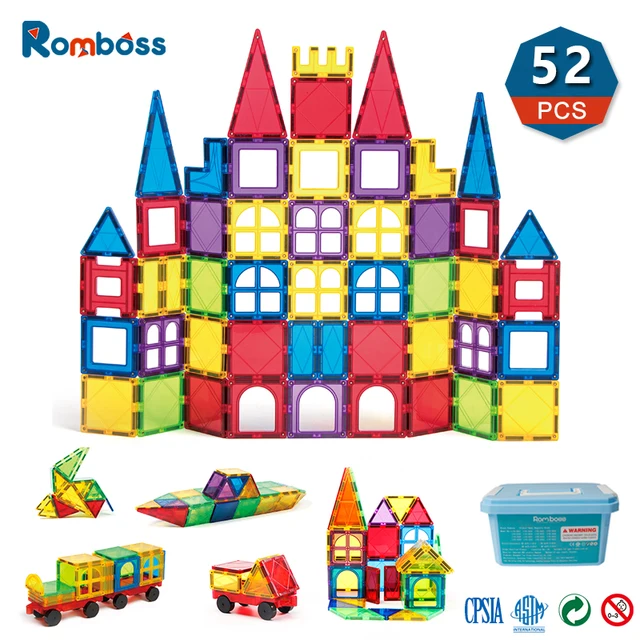 52 PCS Big Size Magnetic Construction Building Blocks Sets Montessori Educational Toys DIY 3D Magnetic Tiles  for Kids Gifts 1