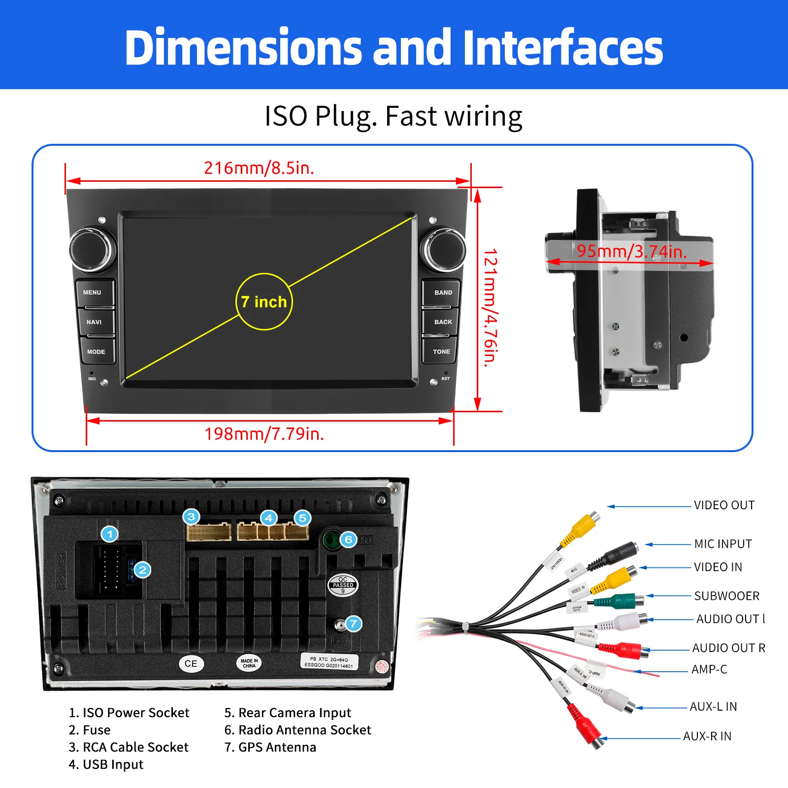 ESSGOO 7" Android 14 Car Stereo Radio Carplay Android Auto For Opel Vauxhall Corsa C/D Antara Astra Zafira RDS Wifi Mirror Link