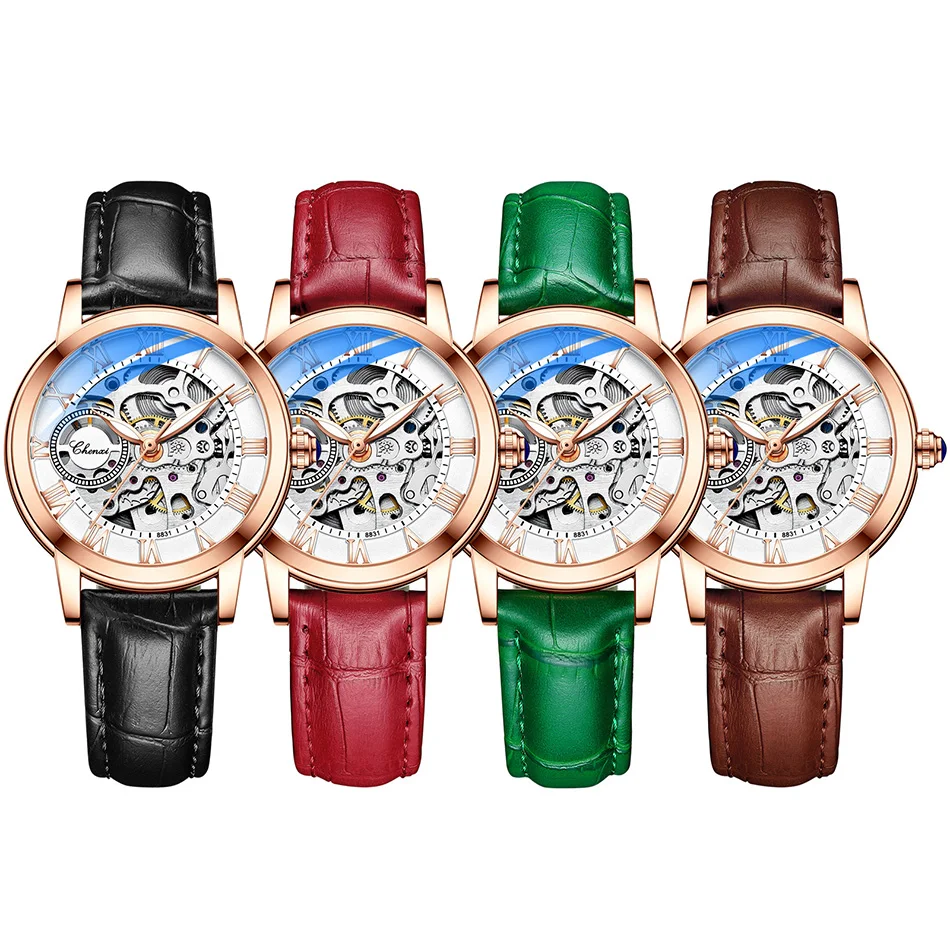 Moda Feminina Relógio Mecânico Automático Feminino Presente de Aniversário Casual Vestido Relógios Femininos Buraco Dial Plate Design Pulseira de Couro - Image 2
