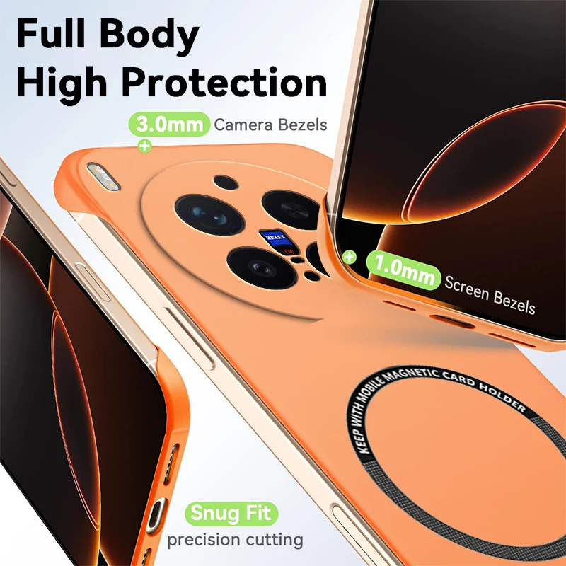Magnetic Slim Frameless Case - Lightweight Matte Anti-Scratch Hard Cover, Borderless Shockproof Armor
