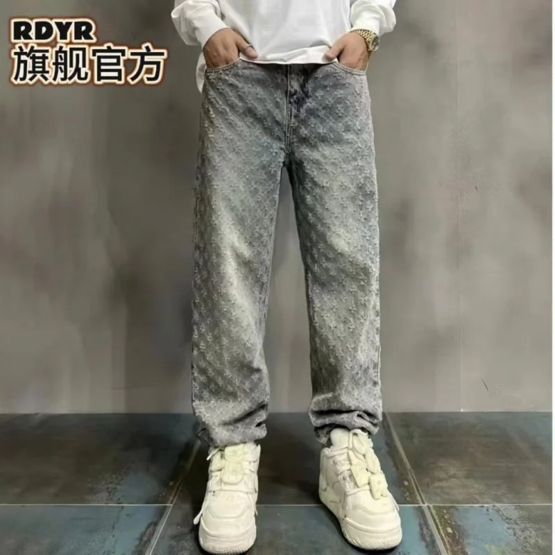 Fashion European and American Street Pants American High Street Jeans Men's Loose Straight