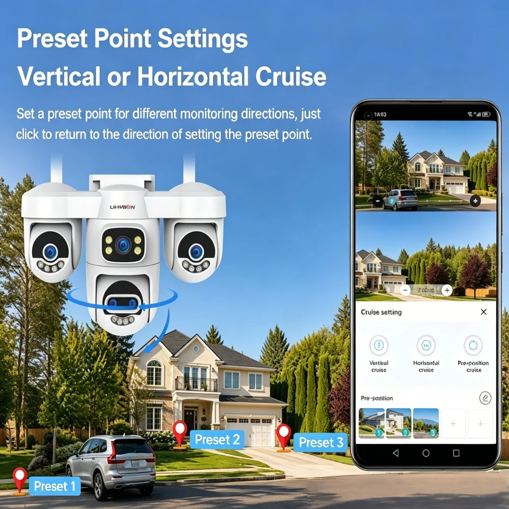 LS VISION 20MP Outdoors Wifi Camera 3/4 Screens Security 2.4/5G PTZ IP Camera 10X Optical Zoom Human Ai Auto Tracking PC Client 6