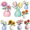 DIY MOC Flowers Bouquet Rose Sunflower Succulents Bonsai Vase Gardens Romantic Building Blocks Model Bricks Kids Sets Kits Toys