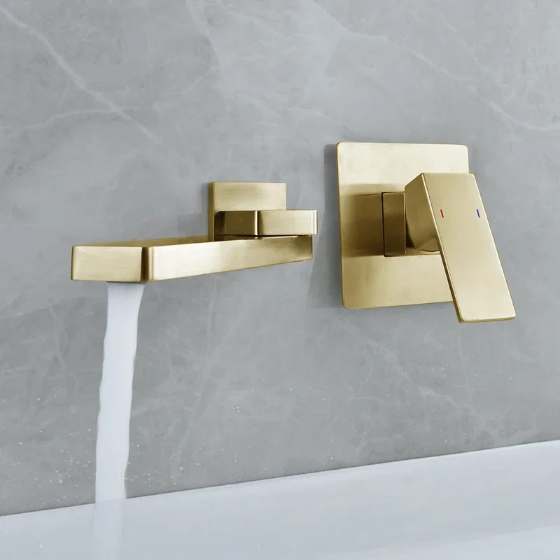 

Basin Faucet Brushed Gold Bathroom Faucet In-Wall Black Faucet Hot and Cold Bathroom Sink Tap Basin Mixer Tap Set