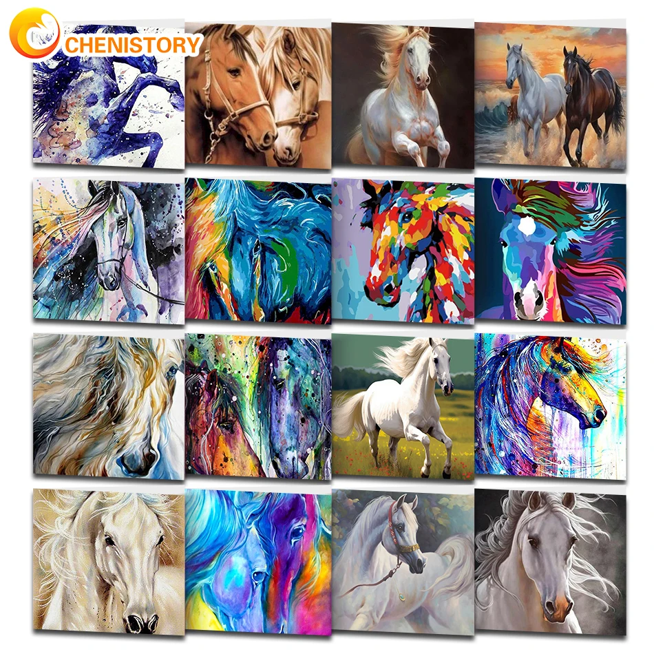 CHENISTORY 60x75cm Oil Painting By Numbers For Adults Horse Animal Paint By Number Modern Home Decoration Artcraft Unique Gift