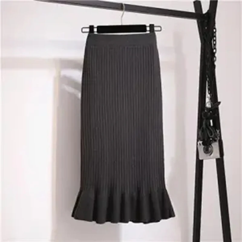 skorts for women Lucyever 2021 Vintage Knitted Mermaid Skirt Women Autumn Elastic High Waist Midi Skirts Woman Streetwear Package Hip Saias Mujer silk skirt Skirts