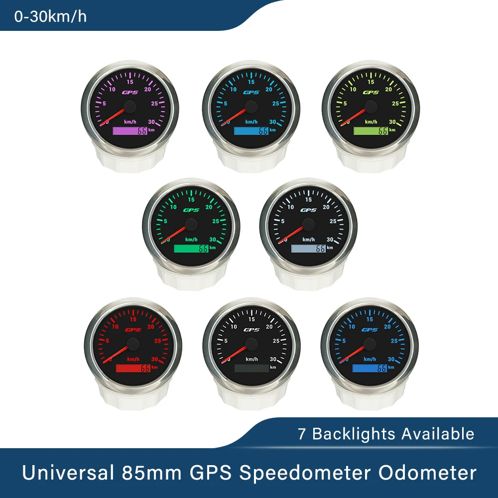 Car Boat Universal 85mm GPS Speedometer 0-30MPH 0-60MPH 0-80MPH 0-120MPH 0-160 MPH 0-200MPH with GPS Antenna 7 Colors Backlight