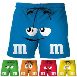 Food M&M's Chocolate Bean Beach Shorts Men Funny Kids 3D Printed Cartoon Cool Ice Shorts Swimsuit Board Shorts Summer Swim Trunk