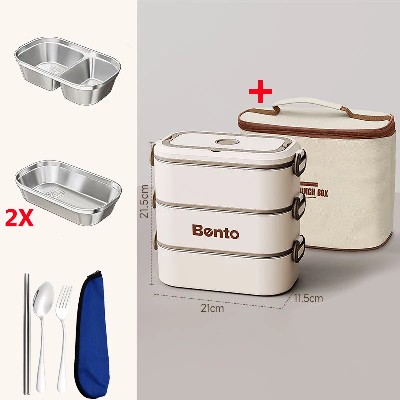 Boîte Repas Isotherme En Acier Inoxydable 304 - 1,2 Litres, 2 Étages Avec Cuillère - Idéale Bureau Et Extérieur