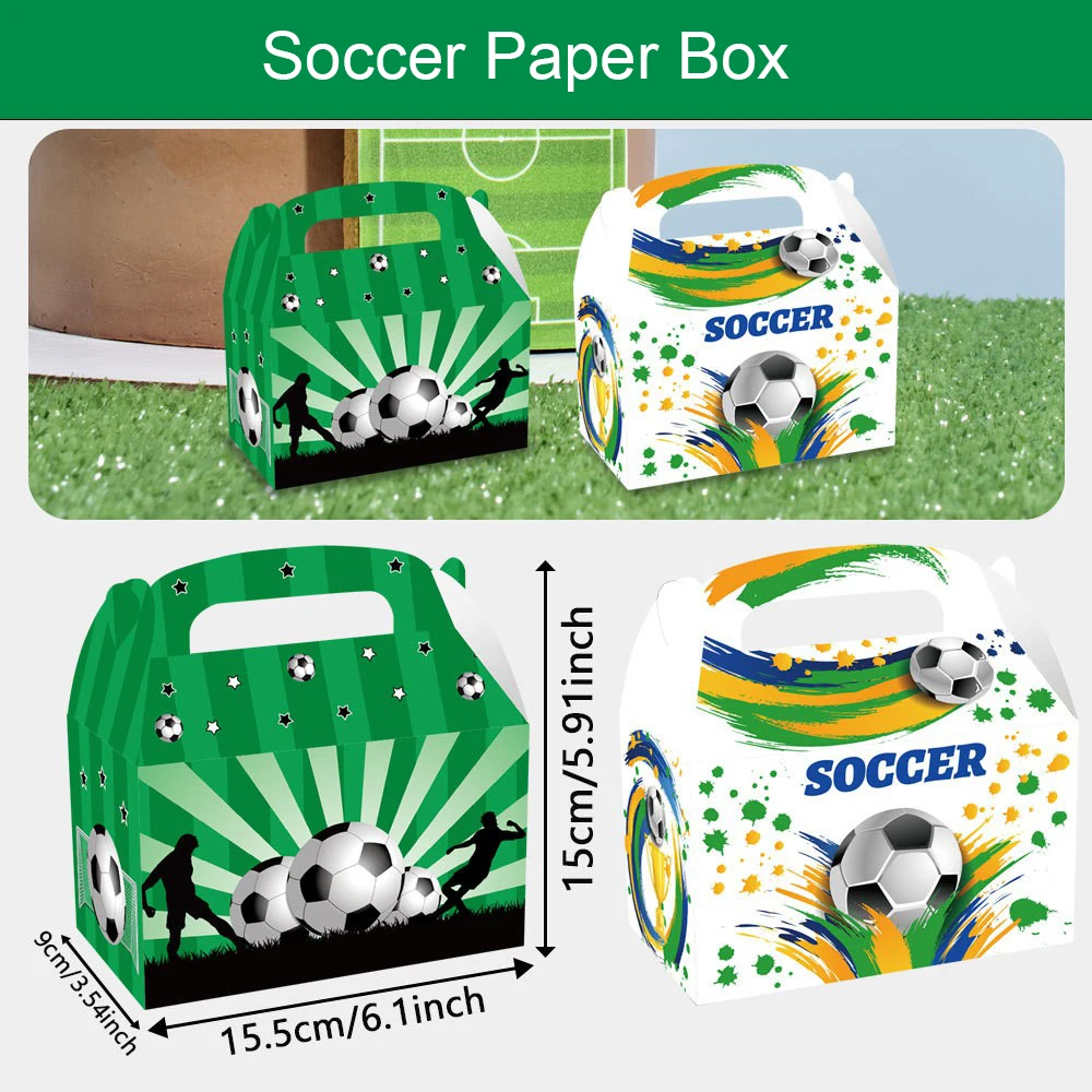 12 Pack Soccer Party Treat Boxes - Sports Theme Gift Boxes With Handles For Birthday Parties
