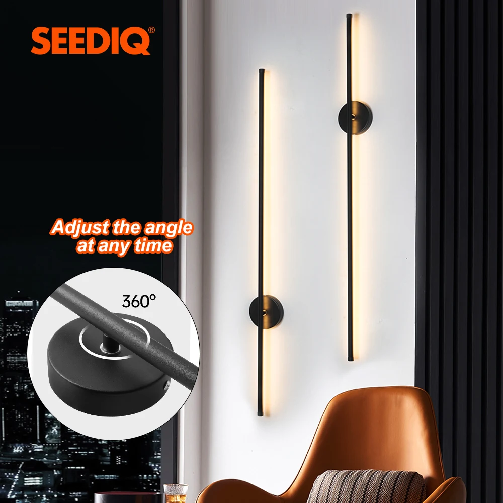 LED Wall Lamp SEEDIQ Modern Led Wall Light Rotatable Black White Silver Wall Lamp AC85-265V Sconce Light 100 120cm Long