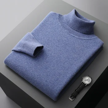 Meeste 100% Meriinovillast topeltkõrge kaelusega sviiter, suurused S-3XL 1