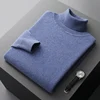 Autumn and winter new 100% pure merino wool pullover men's turtleneck cashmere sweater thickened warm  loose solid color top 1