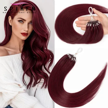 Burgundy Micro Loop Hair Extensions Micro Ring Link Hair 12"-20" Loop Ring Human Hair Extension Black Brown Blonde