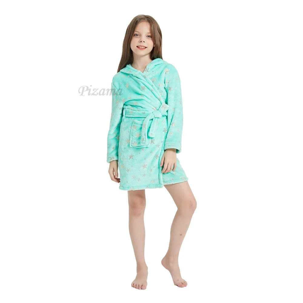 Girls Blue Star Print Bathrobe Children's Pijama Infantil Girls Unicorn Kigurumi Nightgowns Kids Sleepwear Pyjamas Bath Robes
