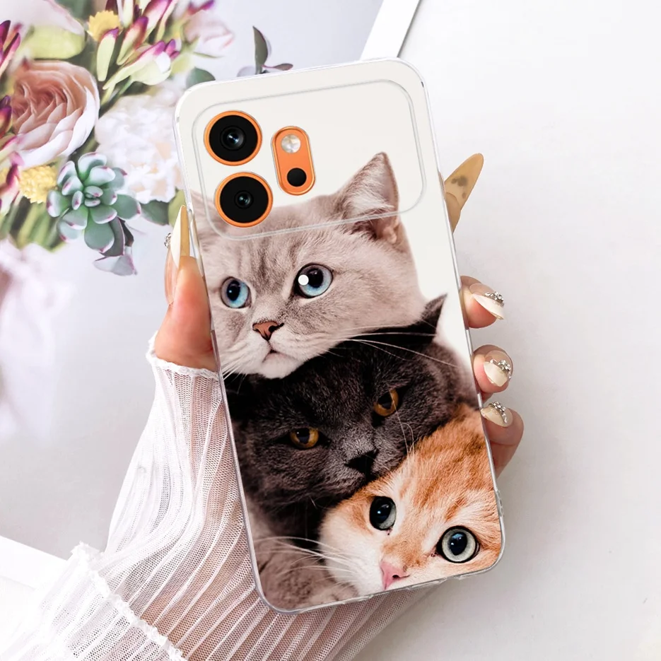 Cute Cat & Peacock Painted Soft Slim Phone Case - Artistic Protective Cover