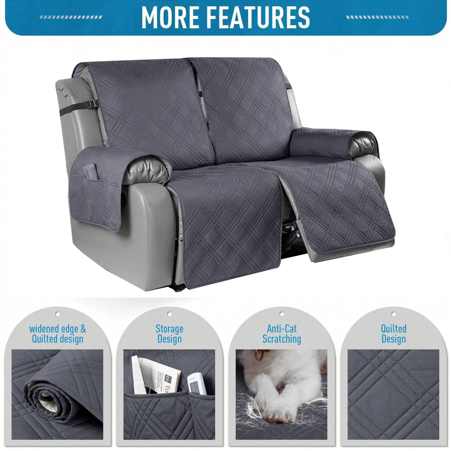 Waterproof Recliner Slipcover Non Slip Covers For Reclining Loveseat With Elastic Straps Washable Recliner Chair Cover 3