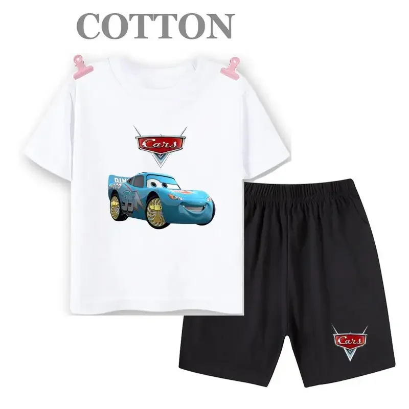 thumbnail image 1 of Conjunto de camiseta y pantalones cortos de verano para niños, camiseta de algodón de manga corta con dibujos de coches y pantalones, conjunto de 2 piezas, ropa para niñas y niños, conjunto para bebés, 1 of 5