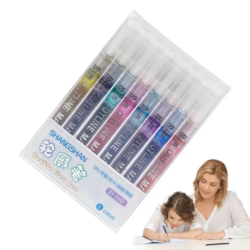 

Контурные ручки для рисования, 8 цветов, контурные ручки для рисования с двойными линиями, анти-выцветающие маркеры, контурные ручки для изготовления карт «сделай сам»