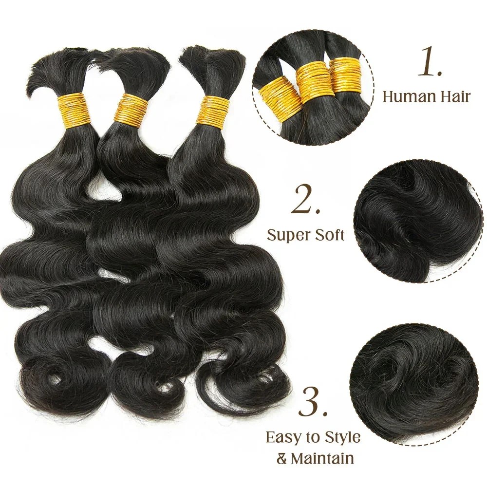 1B Body Wave Bulk Human Hair For Braiding Brazilian Braiding Hair For Boho Braids No Weft Hair Bulk 100% Human Hair Extensions