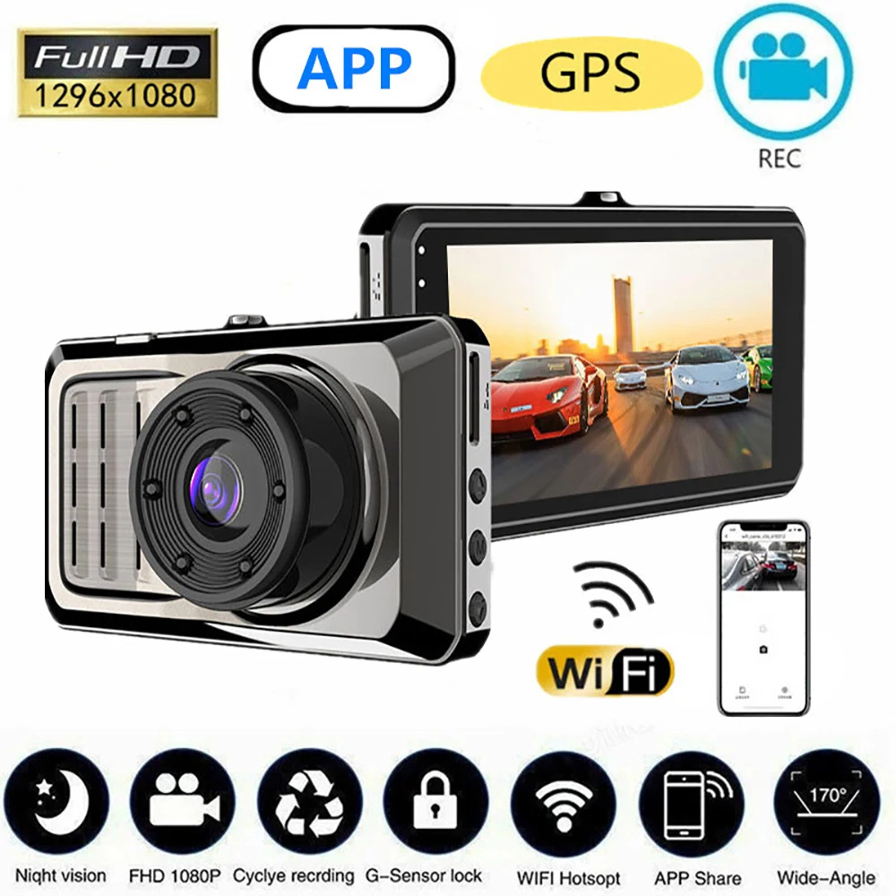 

Видеорегистратор автомобильный, 1080P Full HD, Wi-Fi, GPS, ночное видение