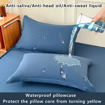 1/2Pc Waterproof And Stain-Resistant Solid Color Pillowcase, Soft All-Season Antibacterial Quilted Pillow Core Protective Cover 1