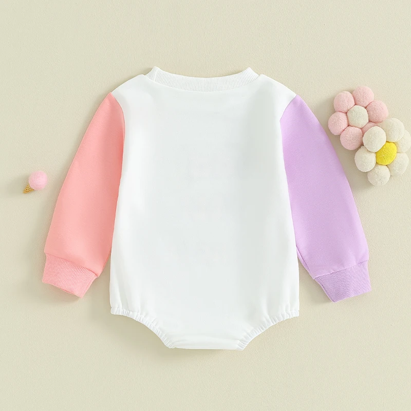 

Baby Girls Autumn Crew Neck Romper Long Sleeve Letter Print Contrast Color Romper
