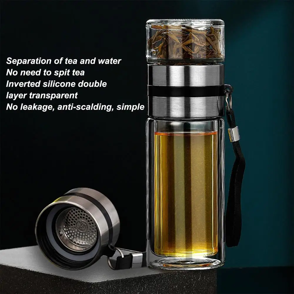 Description Picture 6 of itemTea Water Bottle High Borosilicate Glass Double Layer Tea Water Cup Double Wall Tea Bottle Travel Mug Infuser Water Bottle