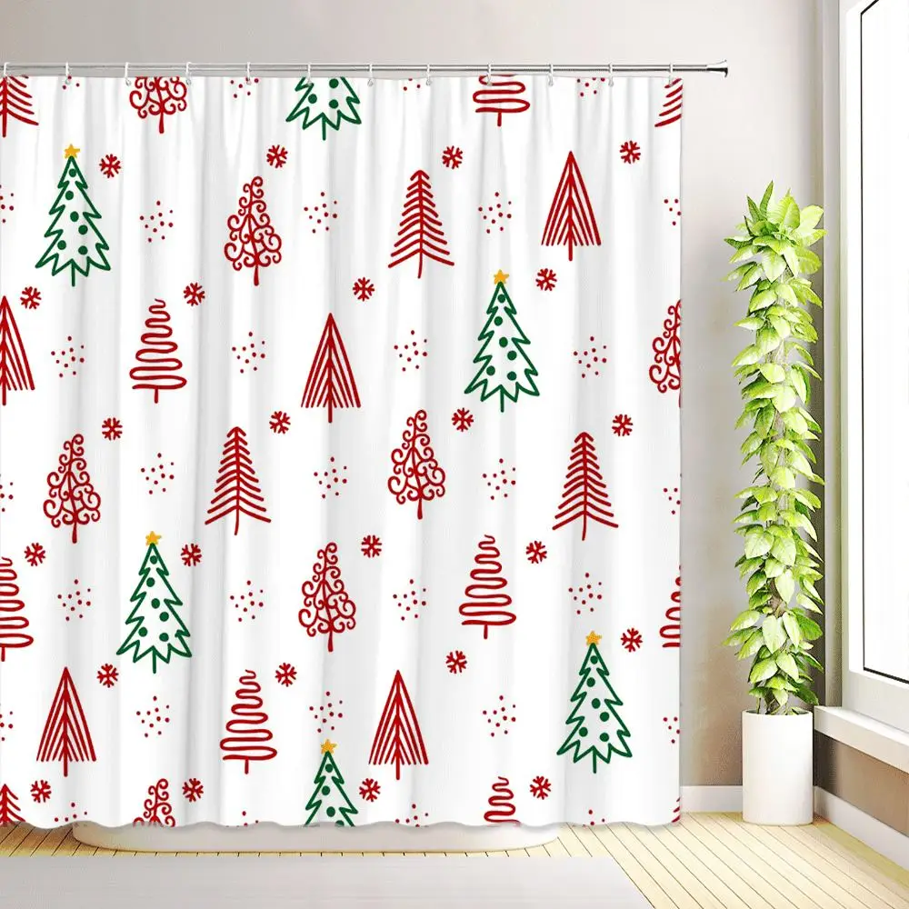 Tenda Doccia Natalizia 180x180 Cm – Motivi Rosa Con Palle Di Natale, Albero, Pupazzo Di Neve E Fiocchi Di Neve – Morbido Poliestere, Con Ganci Inclusi - 2