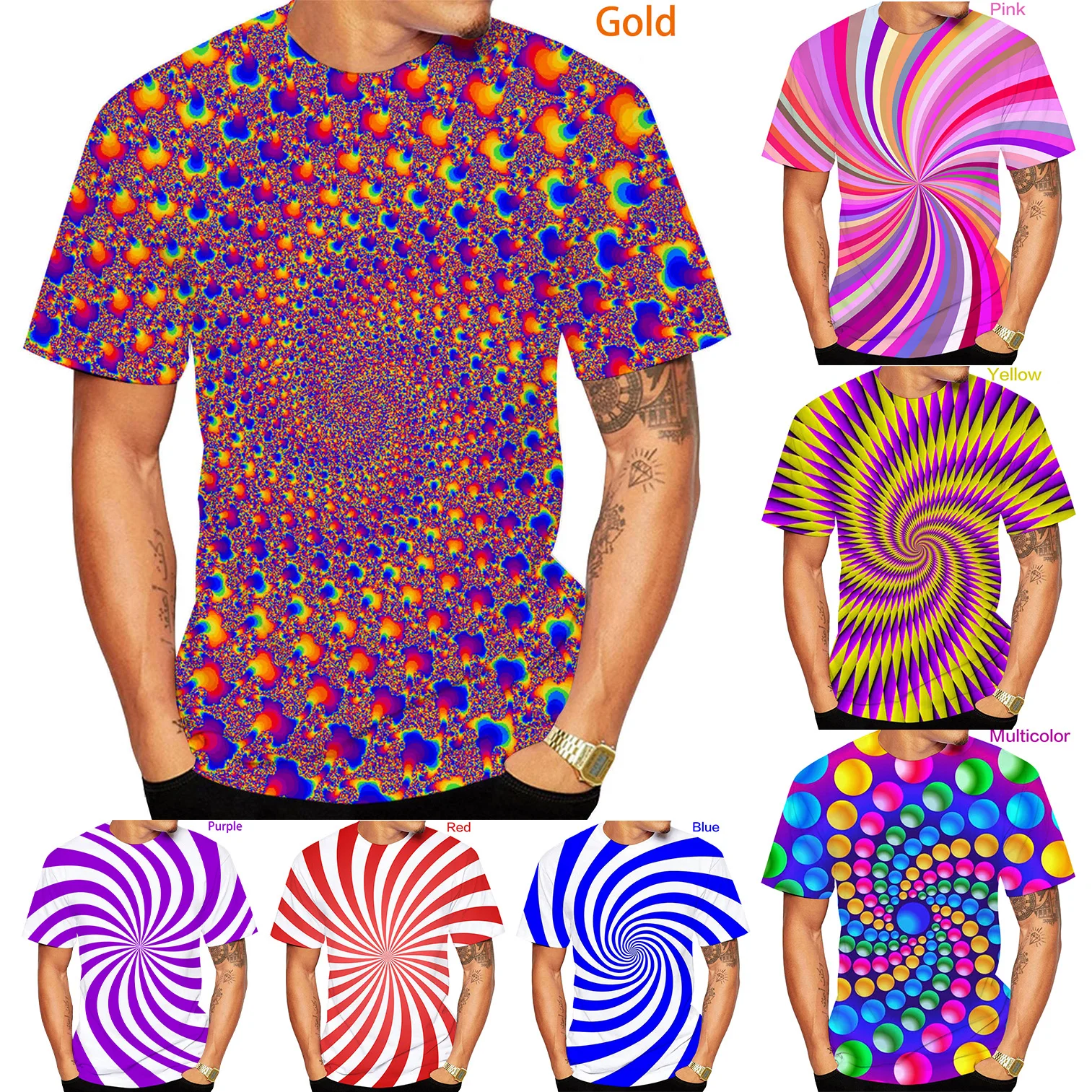 

Newest Fashion 3D Printing Vertigo Hypnotic TShirt Cool Short Sleeved Tees Men/Women Pullover Tops Hot Rainbow Summer T Shirt